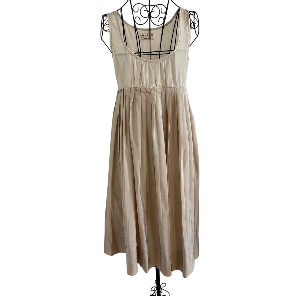 Wyeth by Todd Magill 100% Silk Pleated Scoop Neck Side Button Dress Romantic S